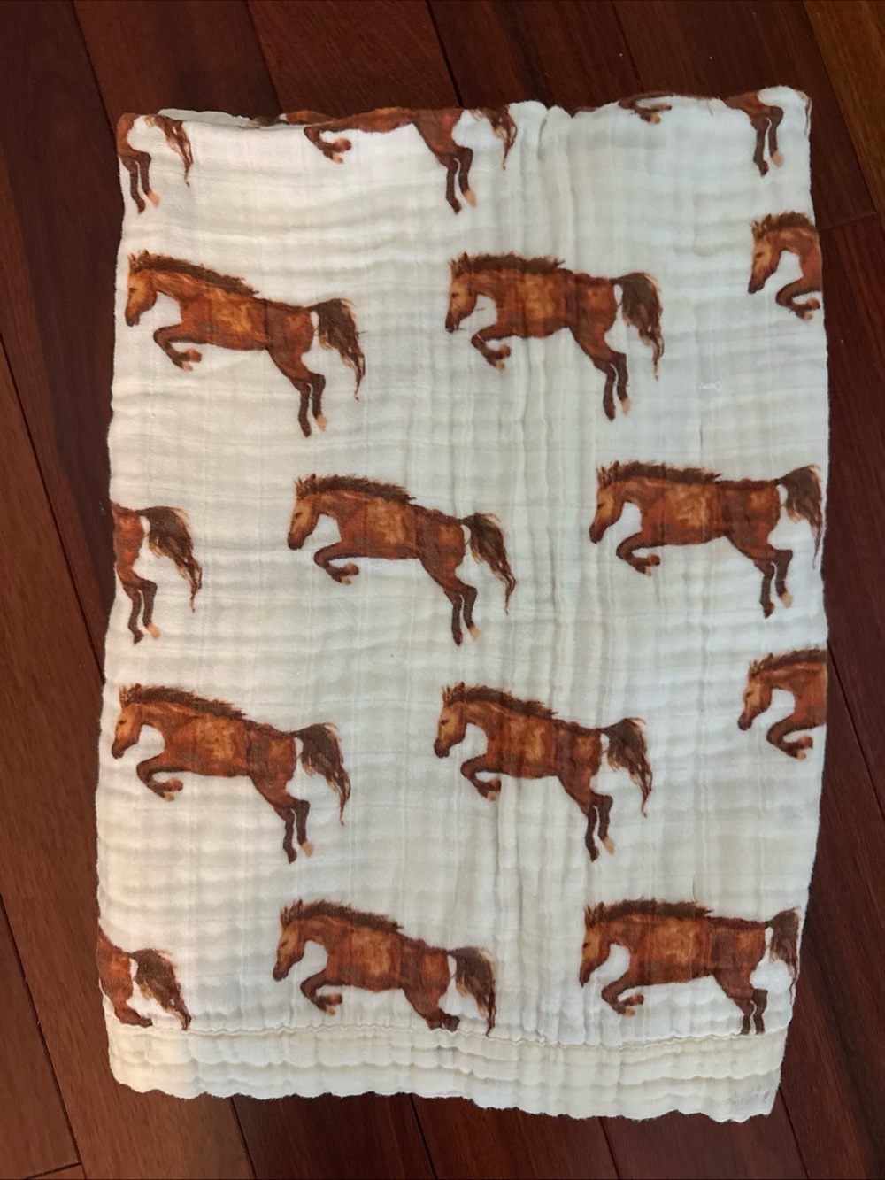 Milkbarn baby blanket 2 ply cotton muslin / bamboo  Horse 🐎 print Nursing
